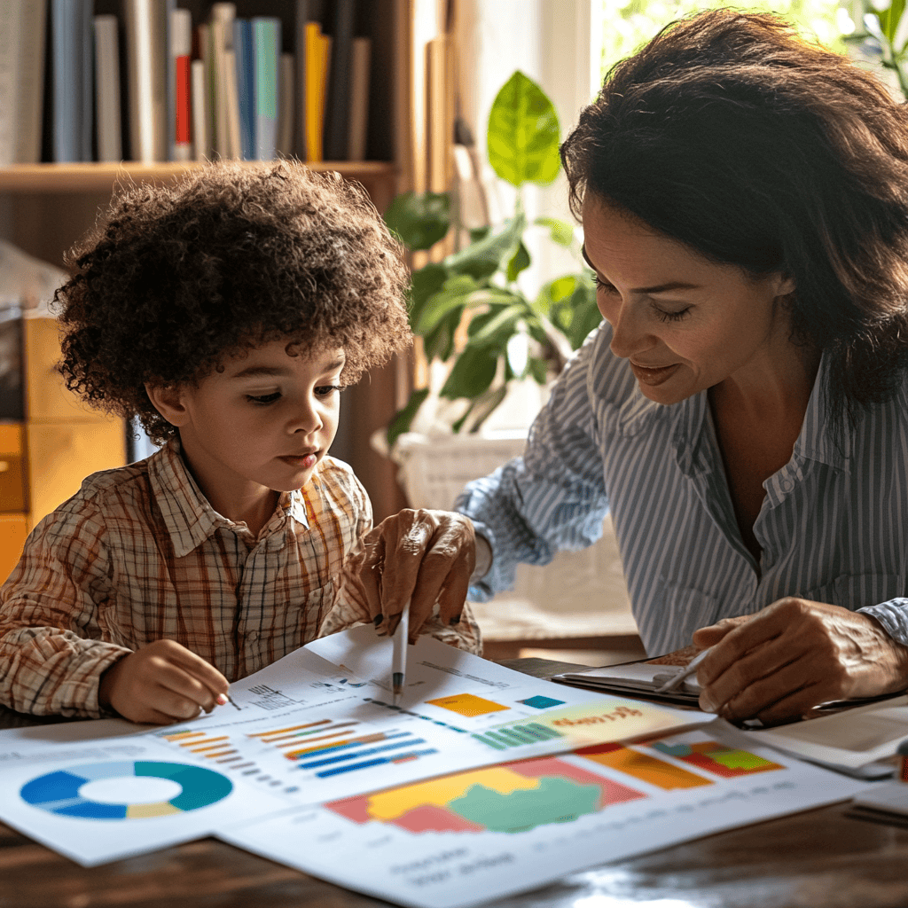 a mother explaining how investments work to her son
